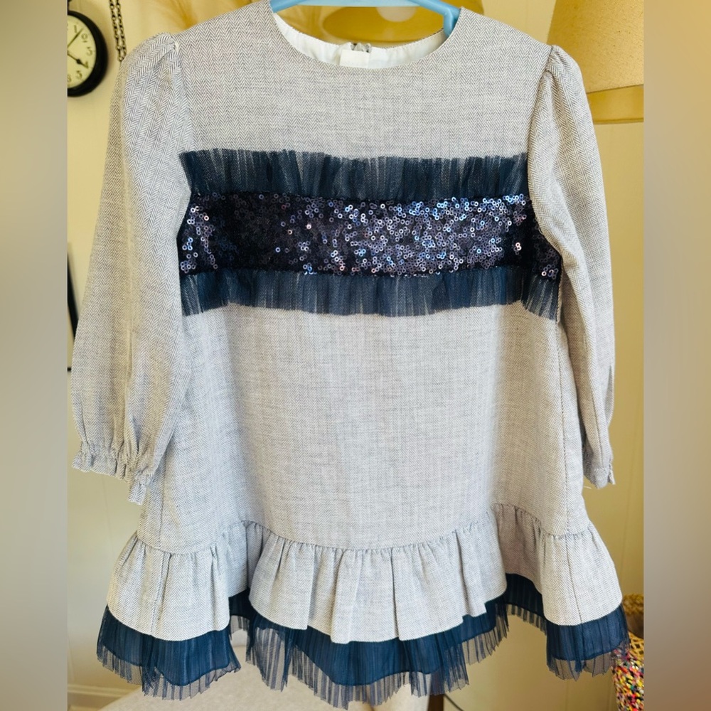 Gray Dress with Navy Sequin Detail